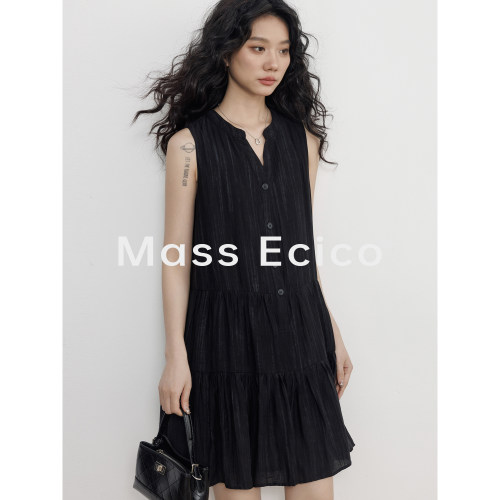 Mass Ecico法式无袖背心式连衣裙女2026新款夏慵懒风气质小黑裙
