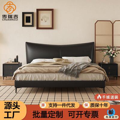 现简约真皮床1.5米1.8米主卧大床意式轻奢储物婚床实木软体家具