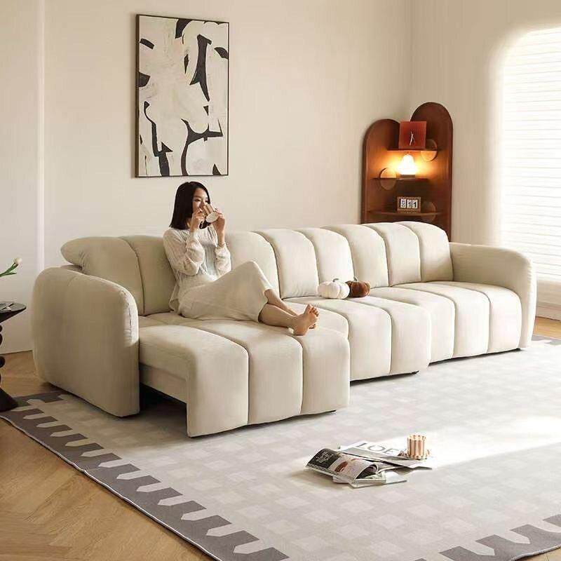 佛山钢琴键电动沙发伸缩沙发床现简约折叠两用布艺法式奶油沙发