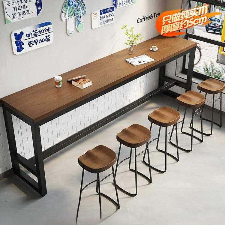 实木吧台桌椅组合咖啡店奶茶店靠墙窄桌阳台休闲桌椅窗台高脚桌椅