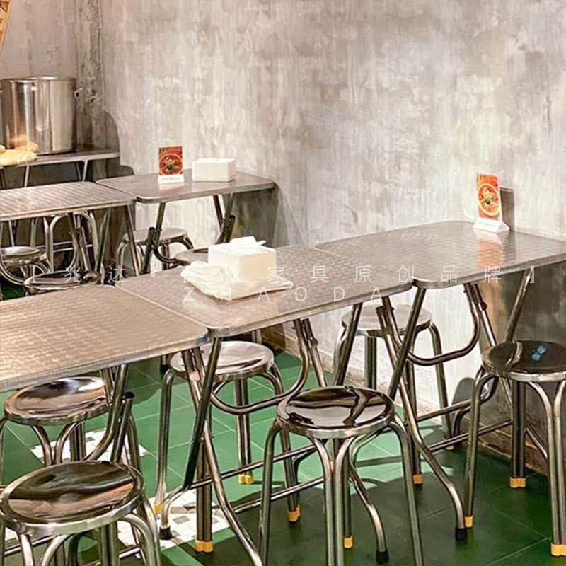 港式餐厅折叠餐桌椅奶茶店桌子火锅店烧烤店不锈钢吃饭桌饭桌凳子