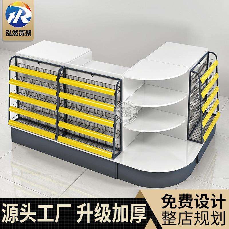 收银台组合 吧台超市货架展示便利店商超转角组合木质收银台
