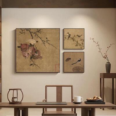 宋氏美学林椿枇杷山鸟图果熟禽图微喷正方形国画装饰画油画中古风