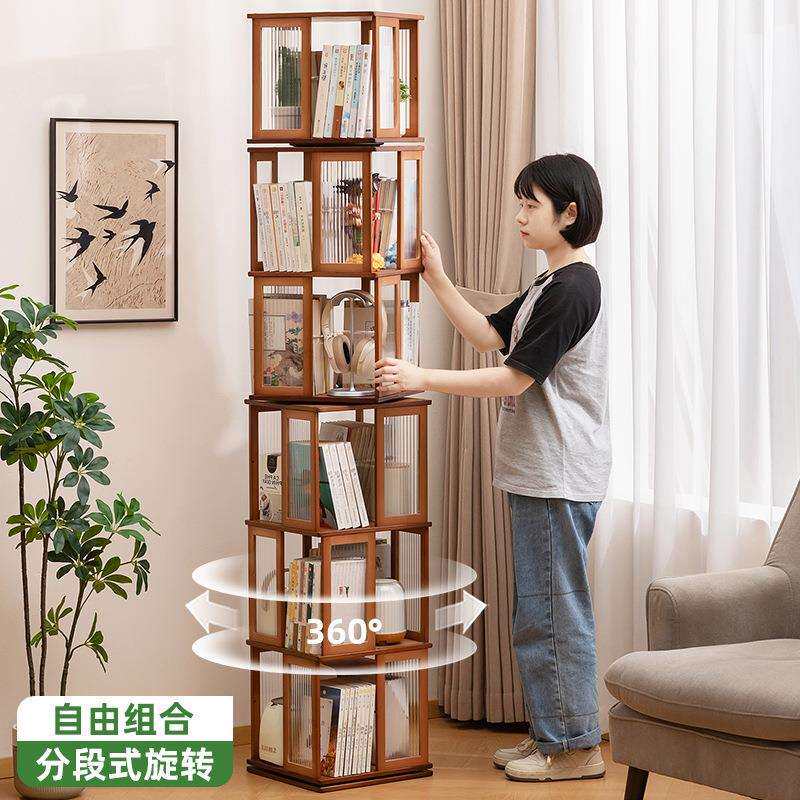客厅简易旋转书架书柜落地现代简约轻奢儿童绘本架置物架一体靠墙