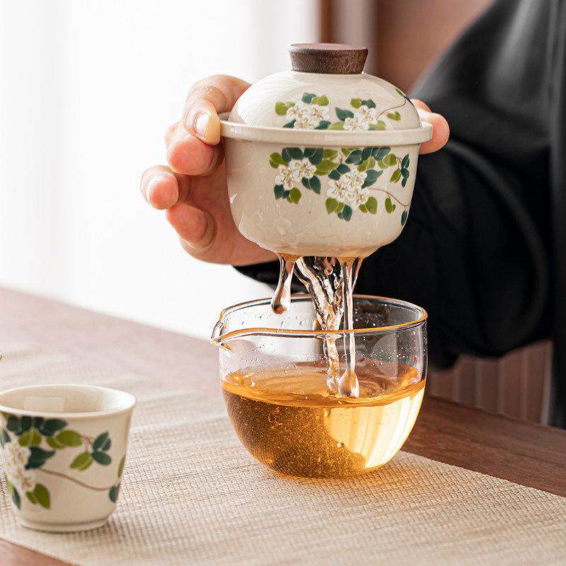 女士一壶二杯旅行茶具颜值精致便携式户外露营茶具小套装快客杯