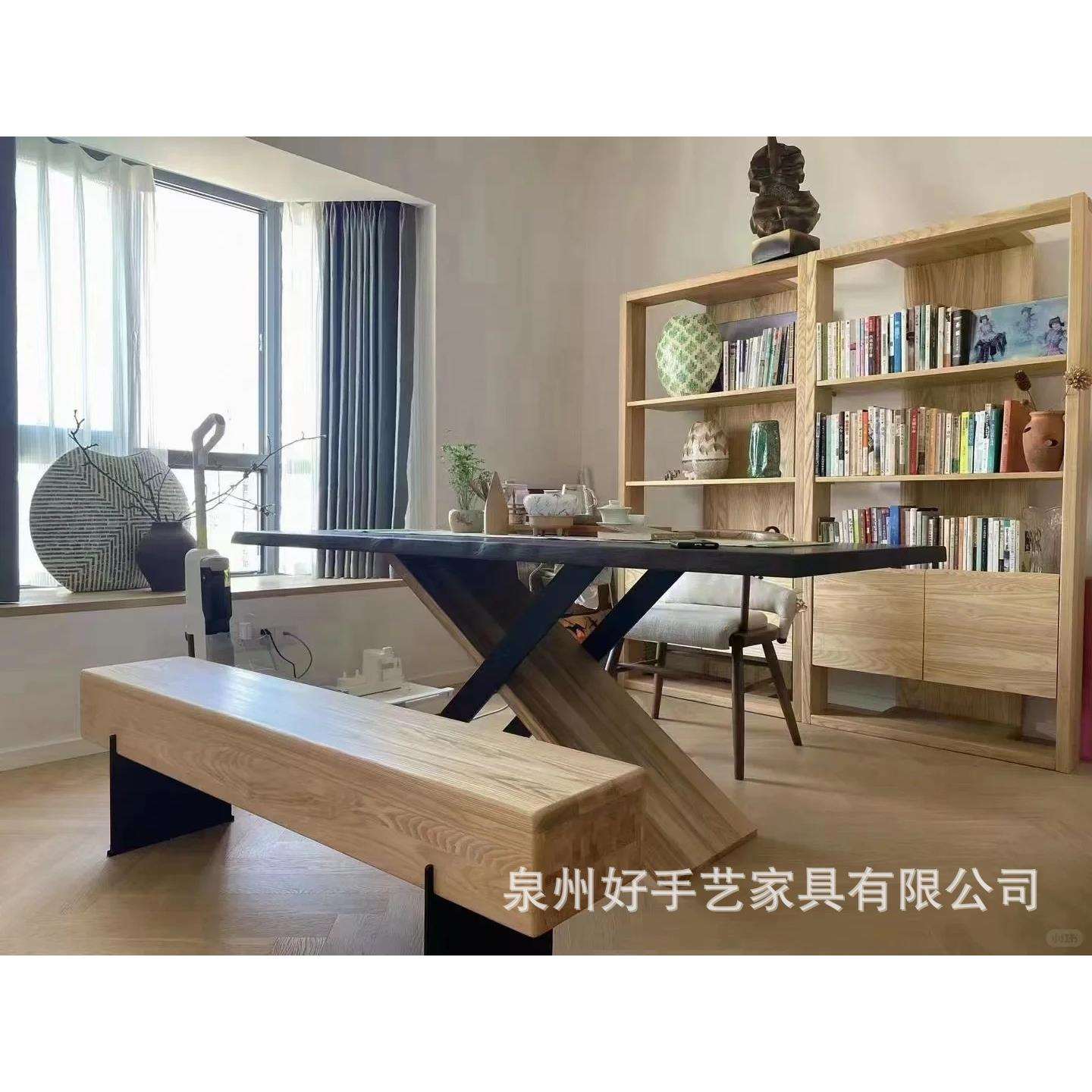 日式实木餐桌椅组合家用现代简约北欧白蜡木原木小户型黑色饭桌子