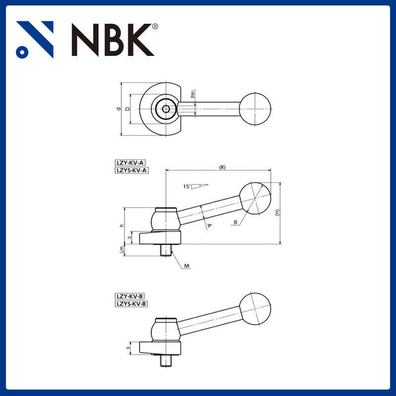 NBK LZYS-KV-A闩锁手柄 通过螺旋夹紧 不锈钢手柄手轮机床零配件