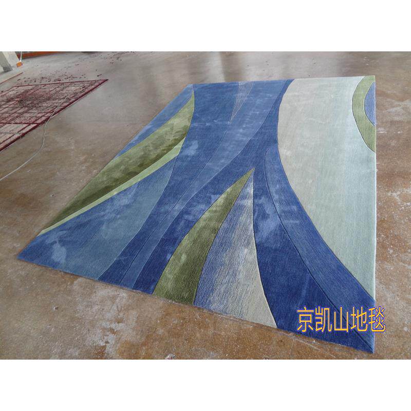现代简约地中海蓝色水墨画格子客厅茶几地毯中式别墅书房卧室大厅