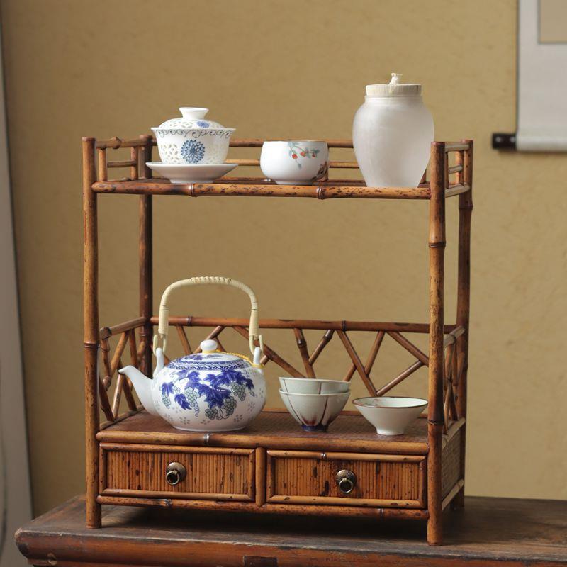 香竹茶棚 文玩老珠子首饰收纳架展示架 茶艺空间竹制家具古香抽屉