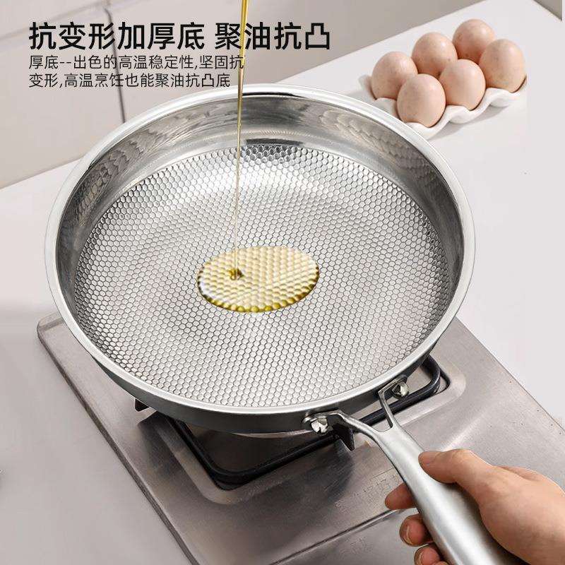 无涂层316不锈钢平底锅家用不粘锅食品级加厚电磁炉专用牛排煎锅
