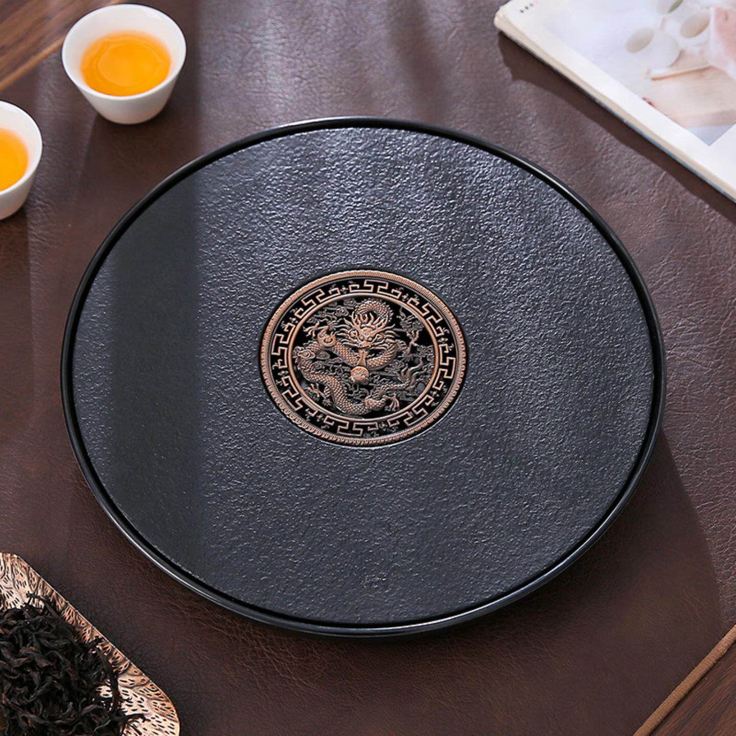 类仿乌金石小茶盘家用储排水干泡台茶具茶托盘沥水圆形茶海