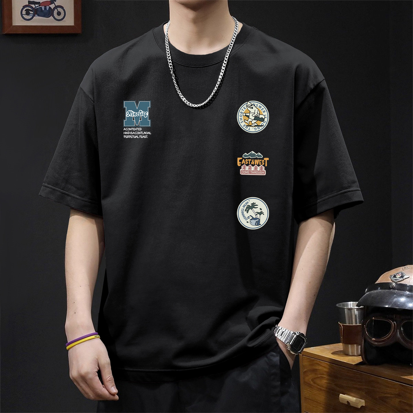 汉誓短袖t恤男款纯棉重磅上衣服2026新款夏季百搭宽松男士打底衫