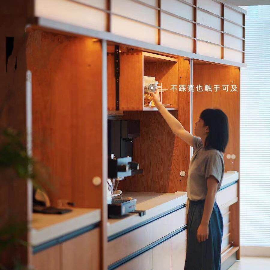 罗马餐边柜 樱桃木黑胡桃靠墙一体【可升降 可嵌冰箱 】
