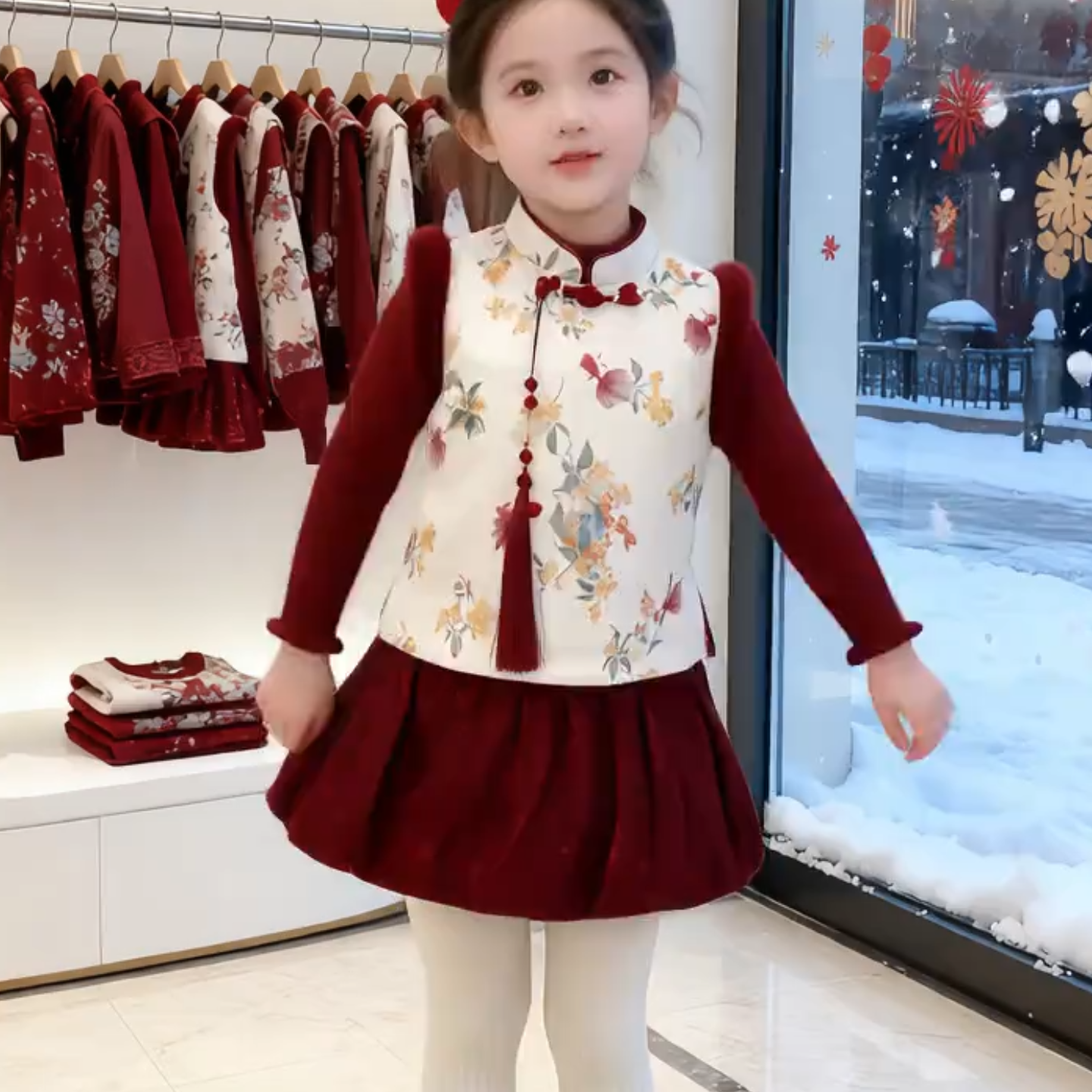 女童背心裙毛衣拜年服新款洋气时尚儿童夹棉加厚公主背心裙两件套