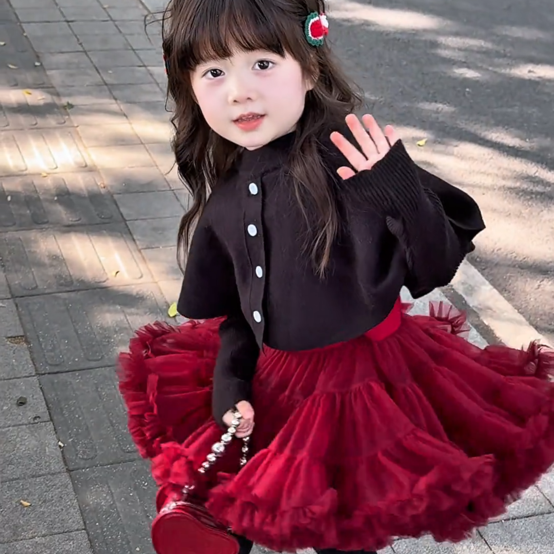 女童tutu裙秋冬季儿童红色公主裙女宝宝半身裙礼服纱裙子公主风