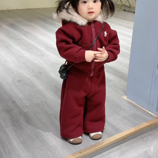 女童套装2025新款儿童过年服红色两件套洋气时髦宝宝冬装新年衣服