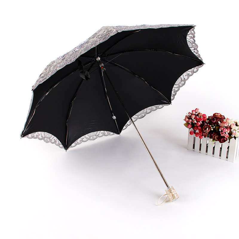 蕾丝绣花伞女神双层刺绣欧若拉BM1618防紫线二折遮阳太阳伞晴雨伞