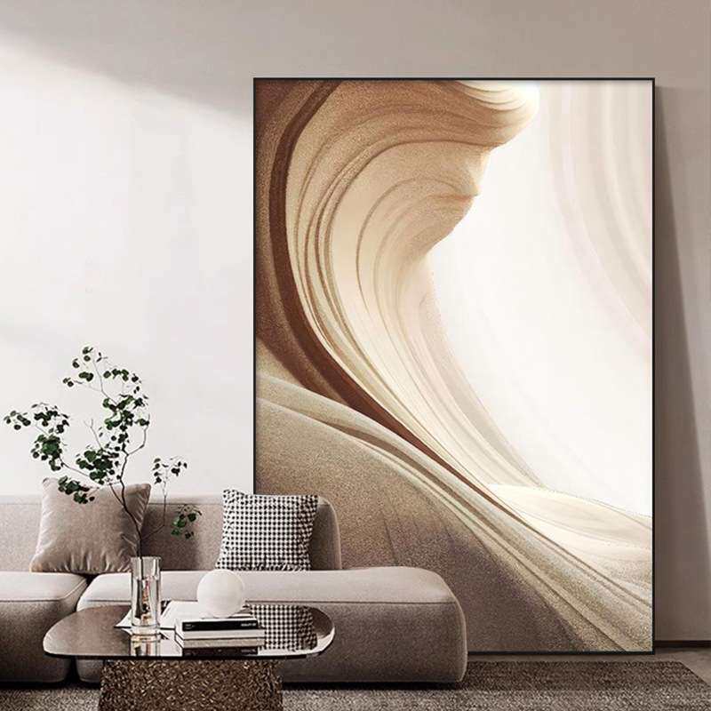 现代简约抽象客厅装饰画奶油风竖版入户玄关挂画样板间大幅落地画