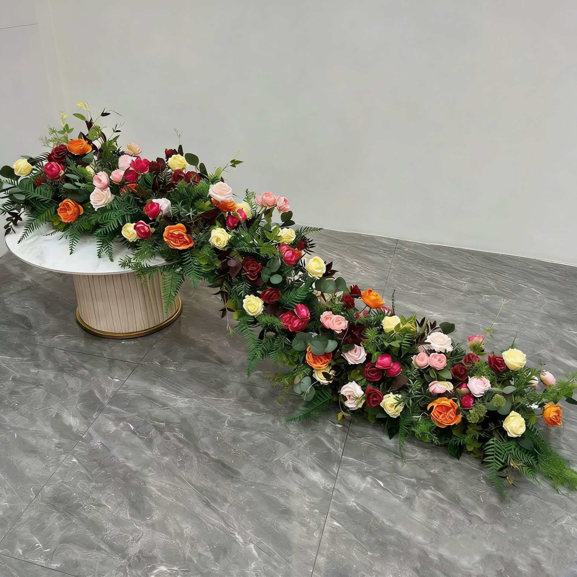 跨境欧式仿真花排长条花艺婚礼主桌台花迎宾区拱门派对活动装饰花
