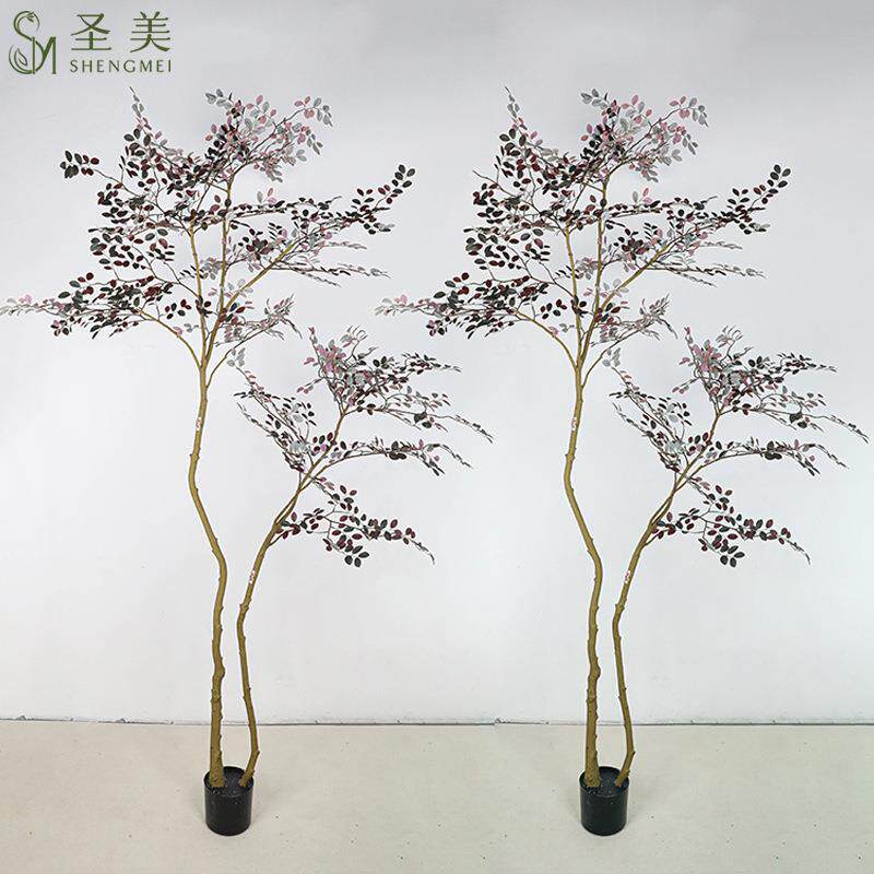 绿植假树景观红继木树南天竹满堂红树海岛春花树摆件酒店花艺插枝