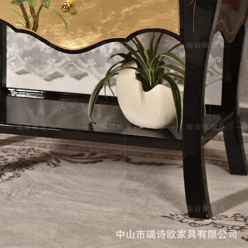 新中式古典三斗柜小户型客厅沙发边几多层储物角几金箔彩绘边柜子