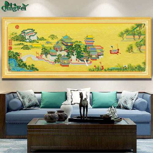 青飞精准印布新款清明上河图金明池十字绣手工大幅风景经典名画