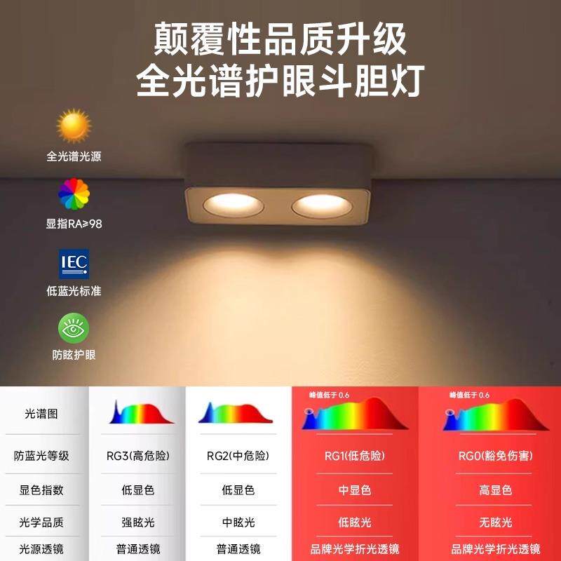 方形客厅吸顶卧室护眼筒射灯双头明装斗胆灯超薄防眩免吊顶无主灯