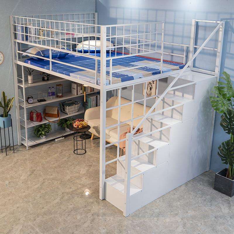 高架床单上层loft公寓双人小户型省空间阁楼下空高低铁艺儿童梯柜