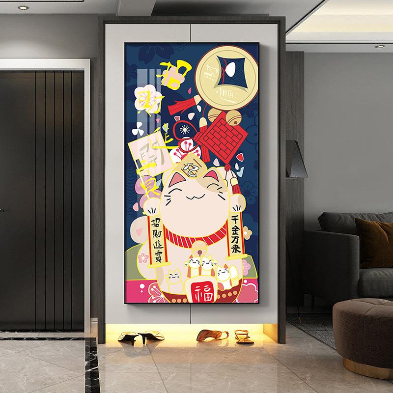 创意好寓意招财猫走廊过道壁画客厅挂画现代简约入户玄关装饰画