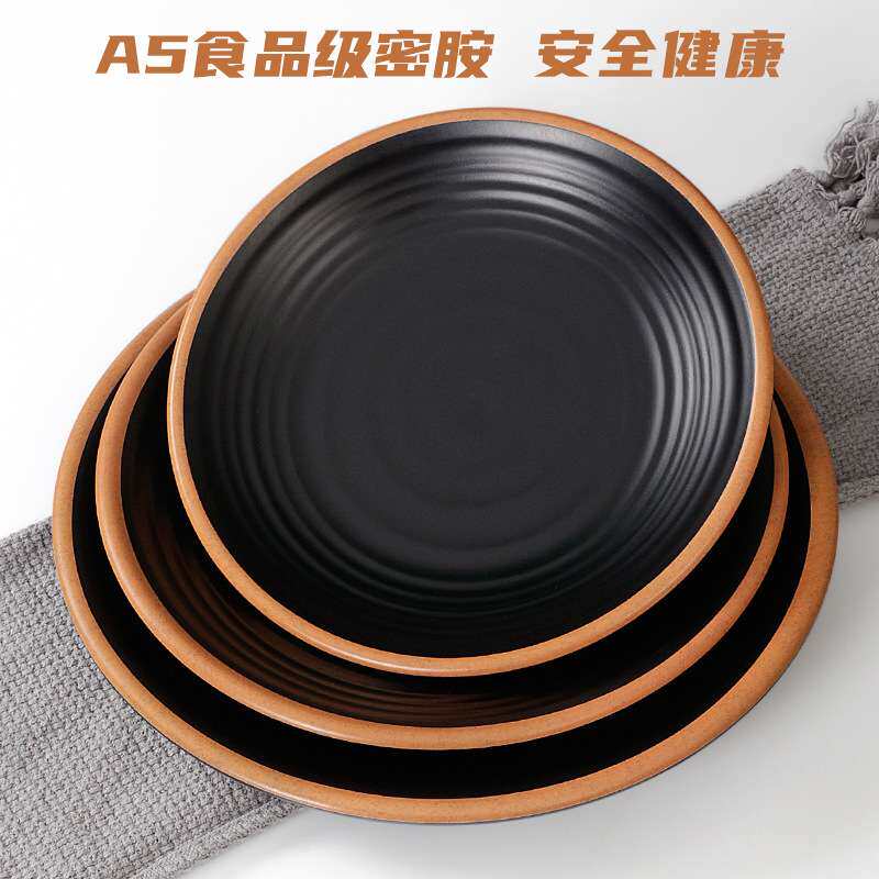10个装密胺盘子圆盘餐具套装餐厅饭店火锅蔬菜盘塑料盘小吃凉菜碟