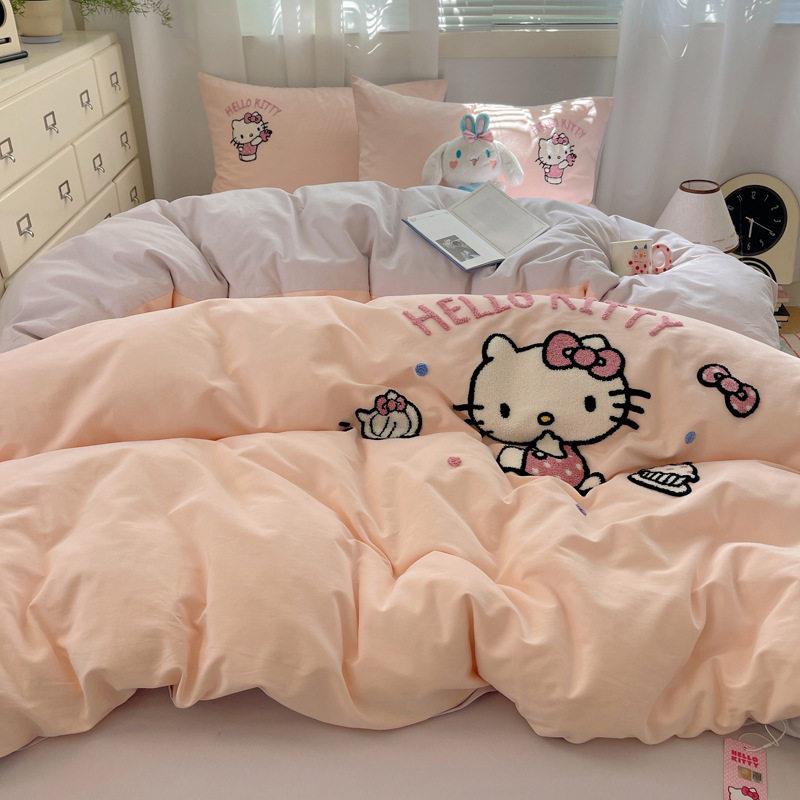 少女心可爱Kitty秋冬季全棉磨毛四件套纯棉宿舍儿童3件套床被套