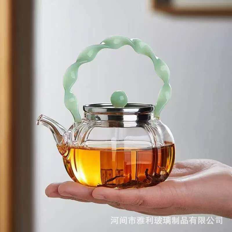 多色玻璃提梁泡茶壶茶水分离一人用提梁小号高硼硅花茶冲泡