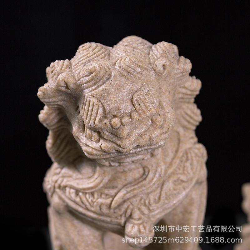 树脂仿砂岩青石雕狮子摆件一对门口看门看家用庭院墓地护阴宅国风