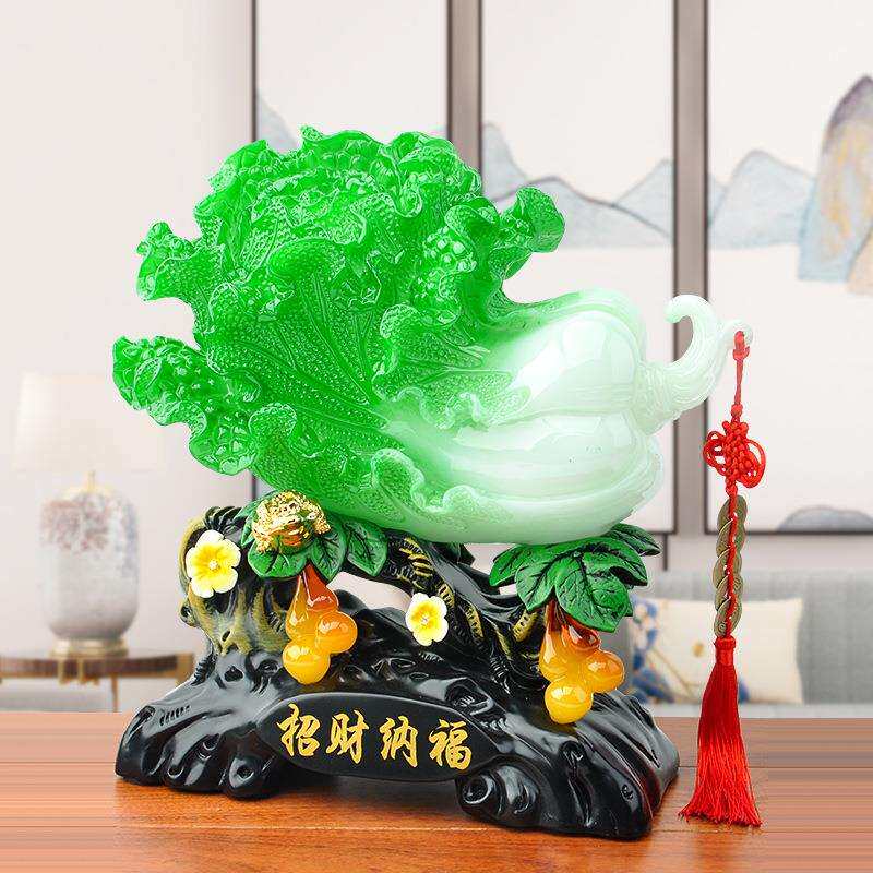 招财纳福玉白菜摆件（厂家直供）客厅酒柜家居摆件公树脂工艺品