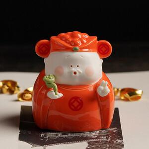 创意小财神茶宠摆件精品 招财可爱小茶玩陶瓷人物 家居装饰工艺品