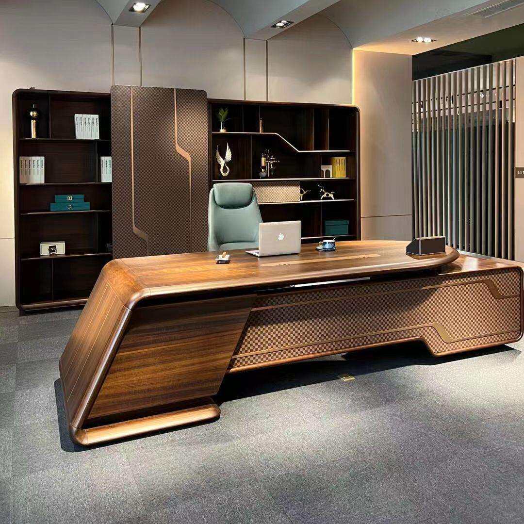 新中式实木老板桌单人办公桌总裁桌总经理大班台办公室家具胡桃木