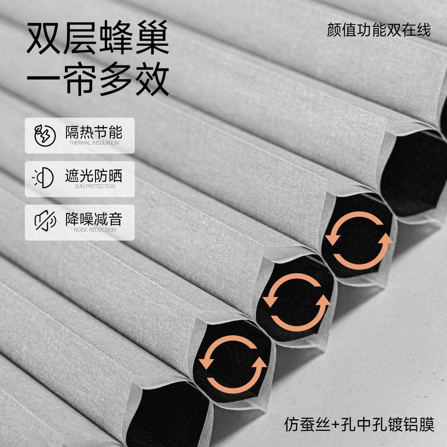 西大门孔中孔蜂巢帘电动全遮光隔热隔音窗帘百叶日夜卷帘智能