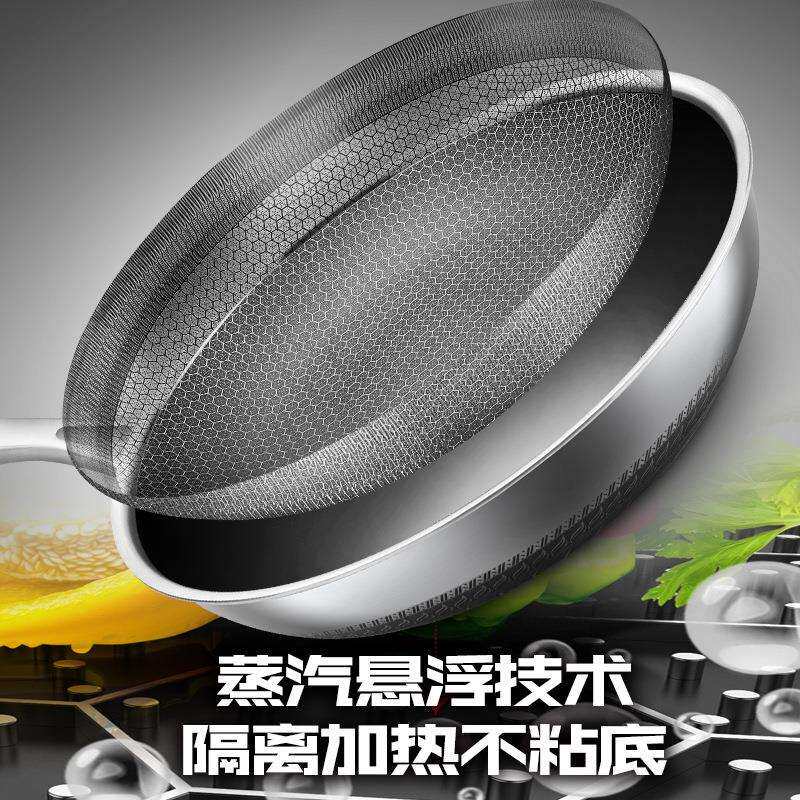 316不锈钢平底煎锅炒菜锅不粘锅牛排锅耐高温食品级复合底平底锅