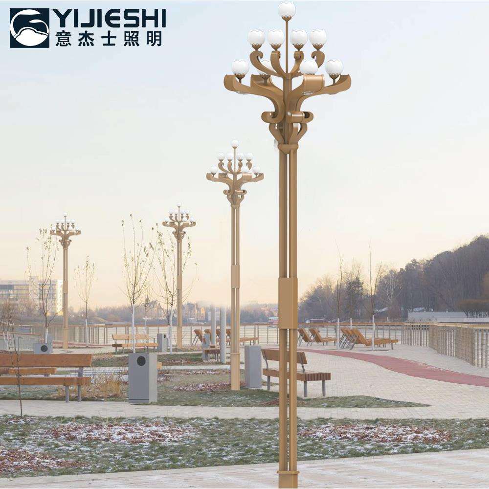 意杰士供应市政广场照明景观工程用12米8米led玉兰灯4火4+1头路灯