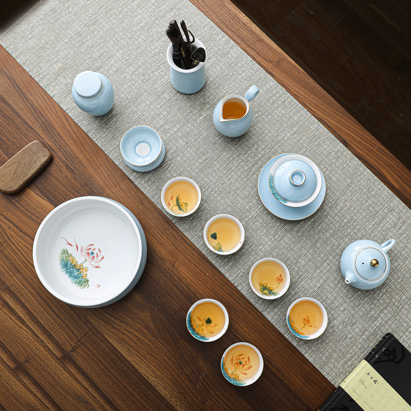 千院釉下手绘描金整套功夫茶具盖碗茶壶茶杯2026新款办公送礼家用