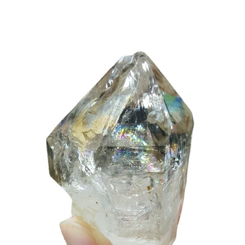 骨干水胆水晶彩虹黑沙双尖天然原石挂坠