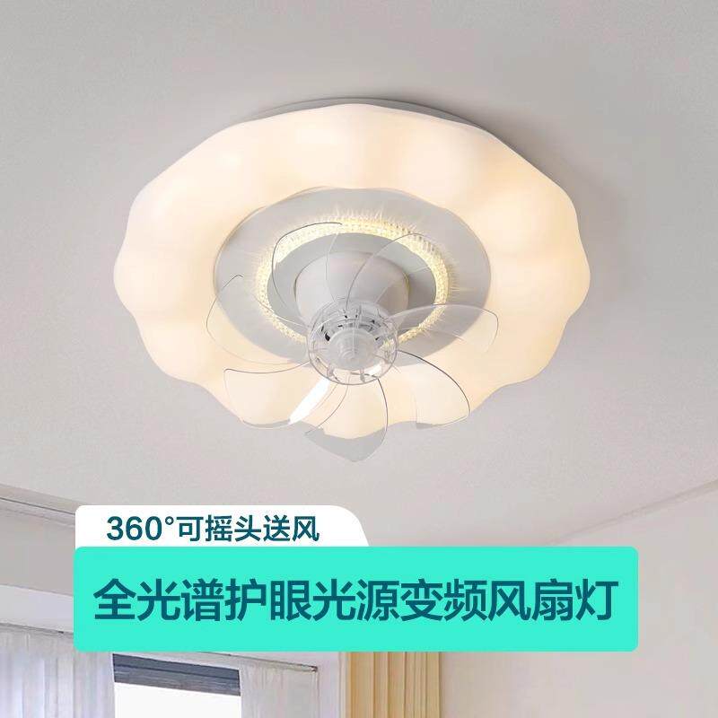 卧室风扇灯2026新款led吸顶灯餐厅儿童房无叶360度摇头吊扇灯一体