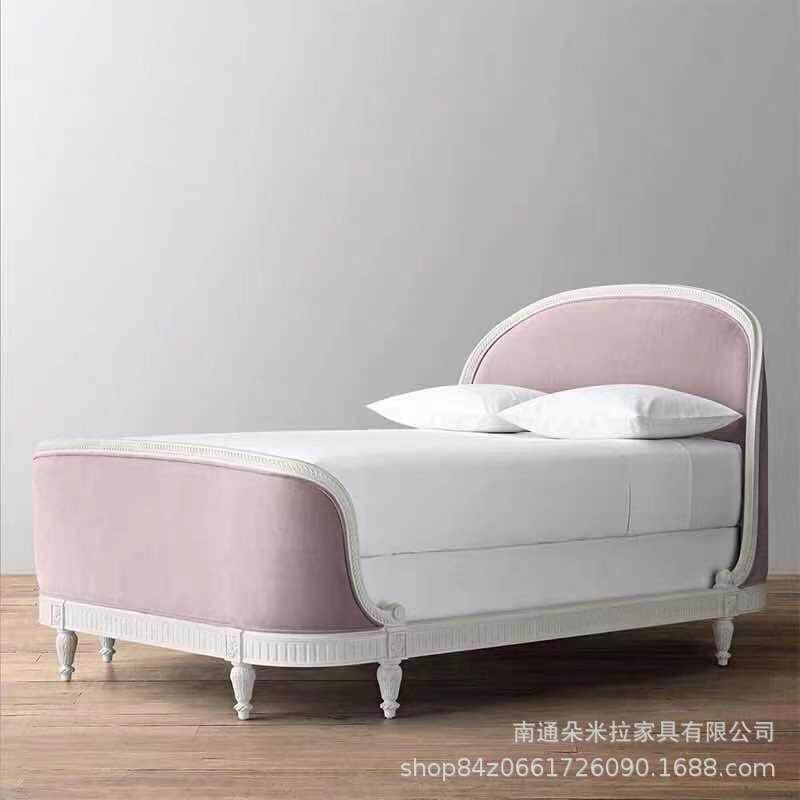 外贸出口美式乡村小女实木床复古做旧雕花儿童床简约时尚公主床