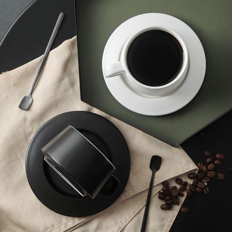纯色美式陶瓷复古挂耳咖啡杯套装家用北欧风浓缩拿铁杯下午茶带勺