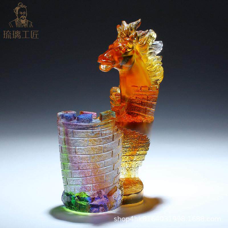 北京万里长城旅游纪念琉璃工艺品马头笔筒办公室桌面摆件领导高档