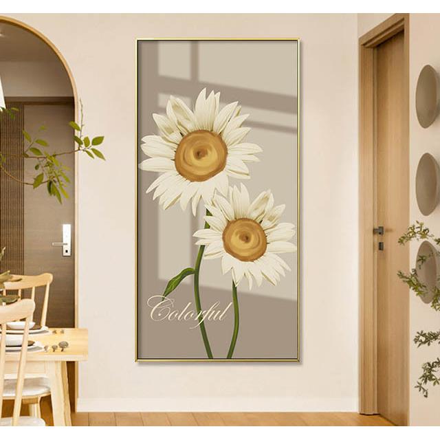纯手绘植物花卉油画现代新中式田园客厅玄关竖款装饰画挂壁画