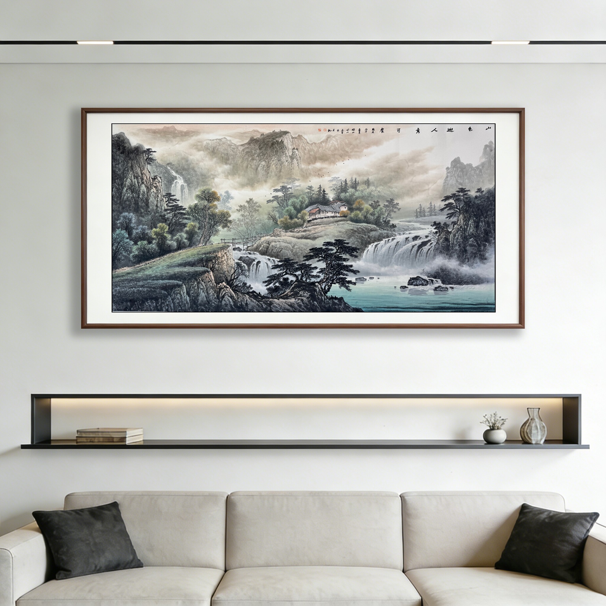 新中式山色迎人秀可餐客厅挂画