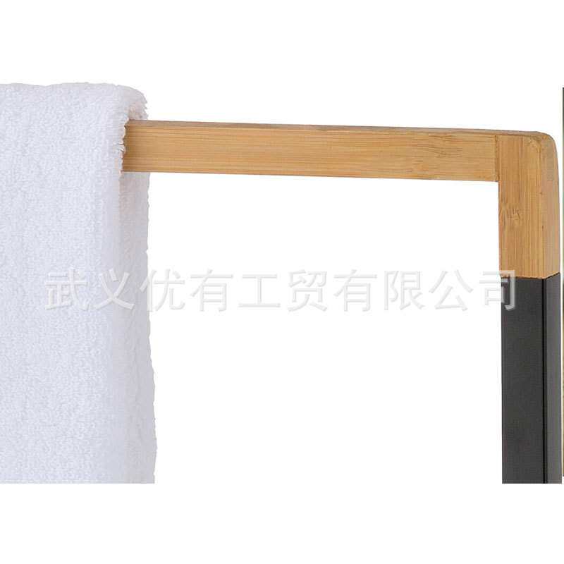 竹木毛巾架金属挂杆立式简约现代卧室浴室阳台置物架多层免打孔