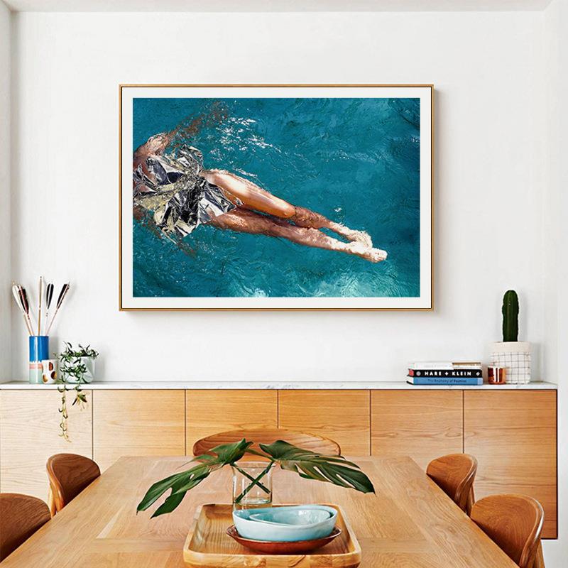 听风逐浪 现代简约客厅装饰画夏日海边浮潜北欧风景画人物玄关画