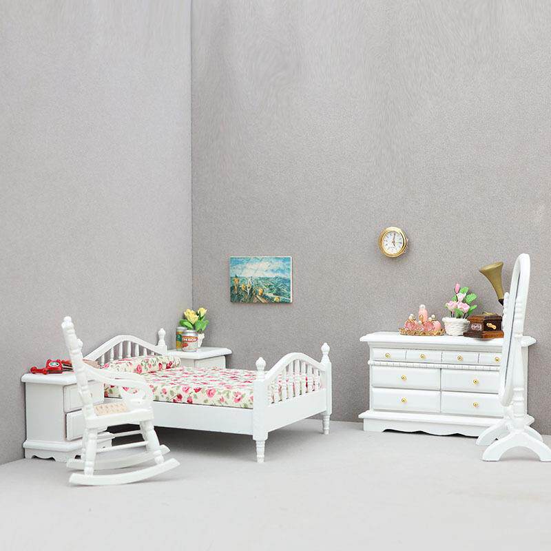 1:12迷你娃娃屋卧室套装6套dollhouse 12分娃娃用摆件ob11床镜子